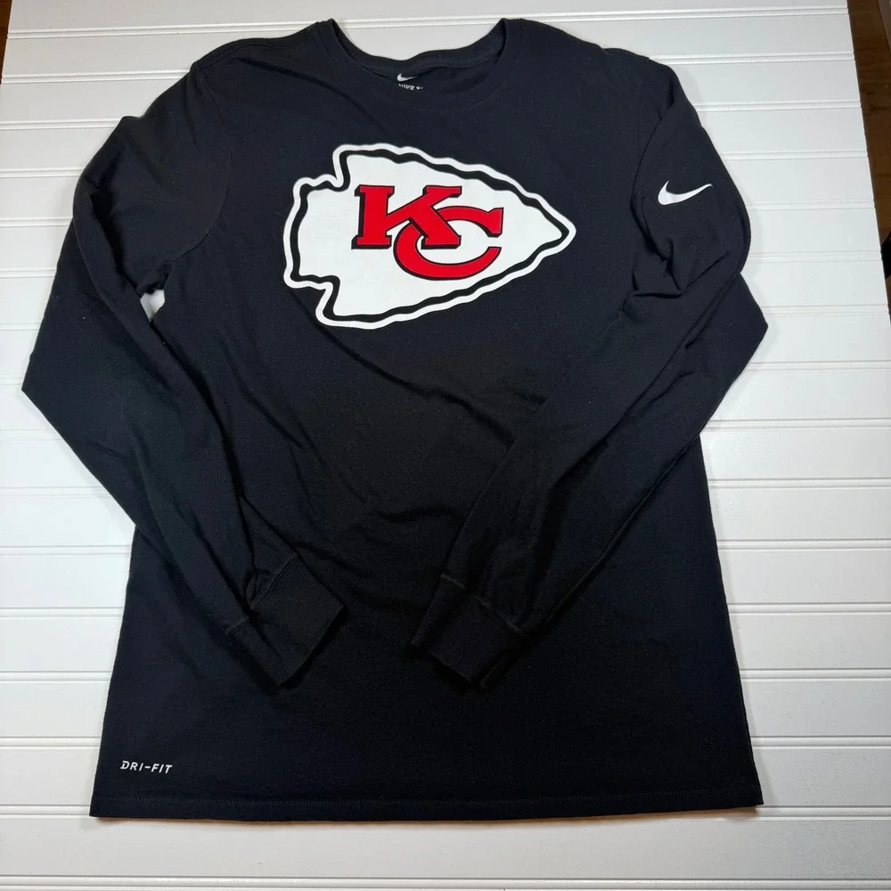 Nike Kansas City Chiefs Dri-FIT Long Sleeve Shirt Mens Large Black Athletic Cut